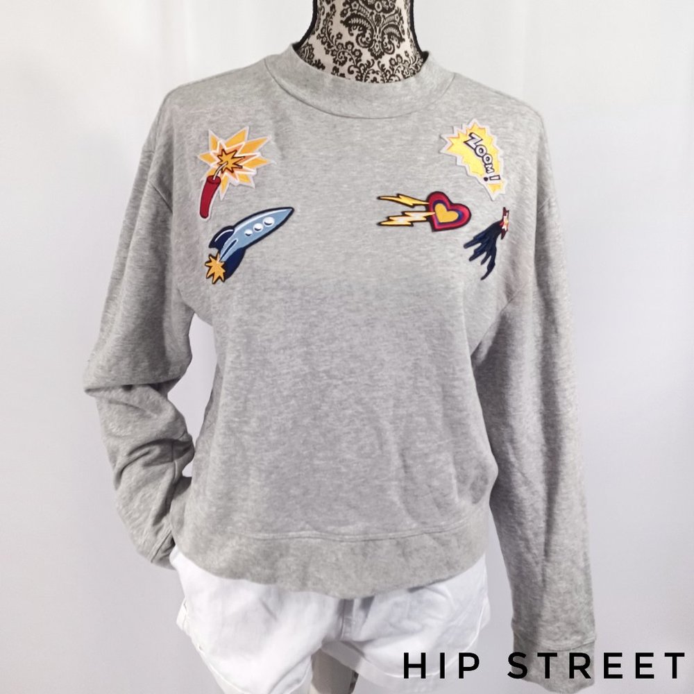 FOREVER 21 Rocket Star Dynamite Applique Mock Turtle Neck LS Sweatshirt XL